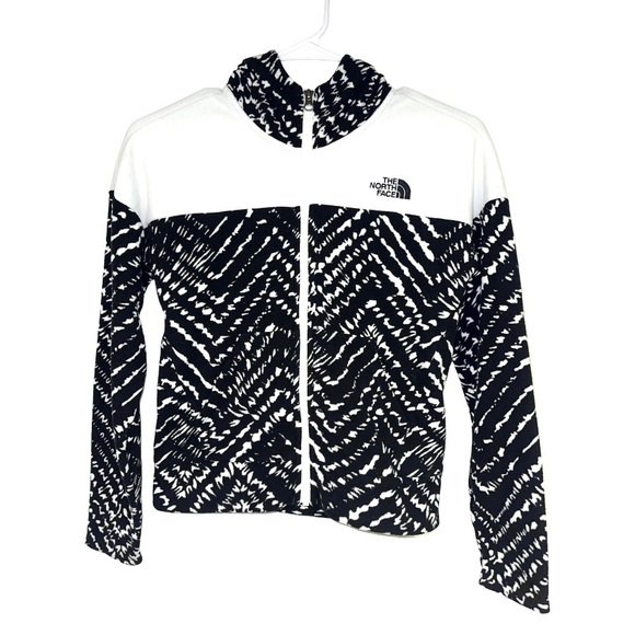 The North‎ Face Girls Light Weight Fleece Full Zip Hoodie 10-12 Black White - Picture 1 of 9
